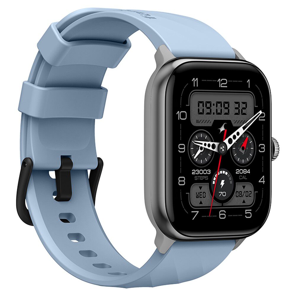 Fastrack Nitro Pro with 4.69 cm AMOLED Display, AOD, Functional Crown, BT Calling Smartwatch with Fluoroscent Blue Strap 38105PP04