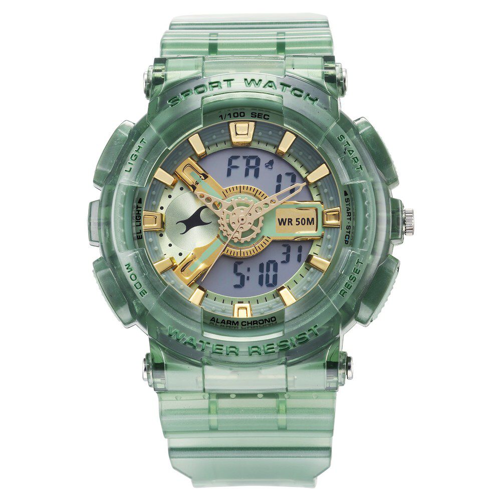 Fastrack StreetStyle Digital Dial Translucent Green PU Strap Watch For Guys 38116PP01