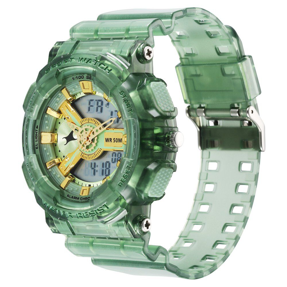 Fastrack StreetStyle Digital Dial Translucent Green PU Strap Watch For Guys 38116PP01