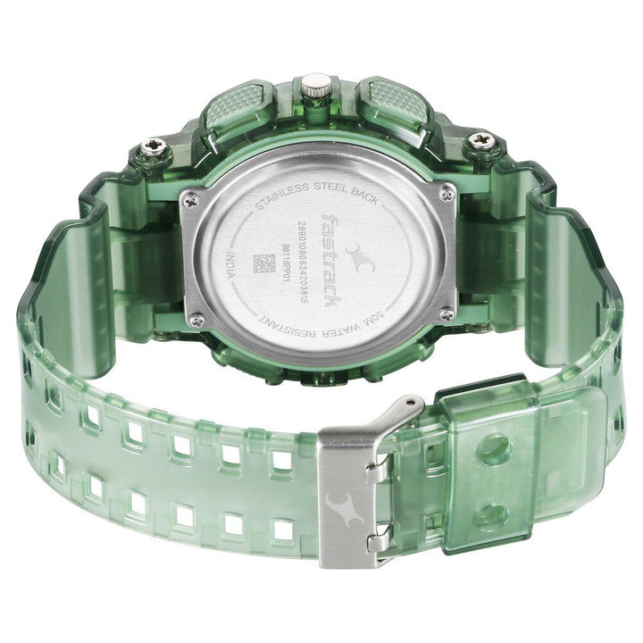 Fastrack StreetStyle Digital Dial Translucent Green PU Strap Watch For Guys 38116PP01