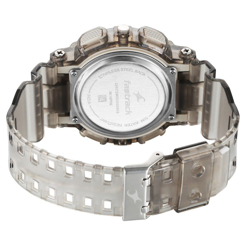Fastrack StreetStyle Digital Dial Translucent Grey PU Strap Watch For Guys 38116PP02
