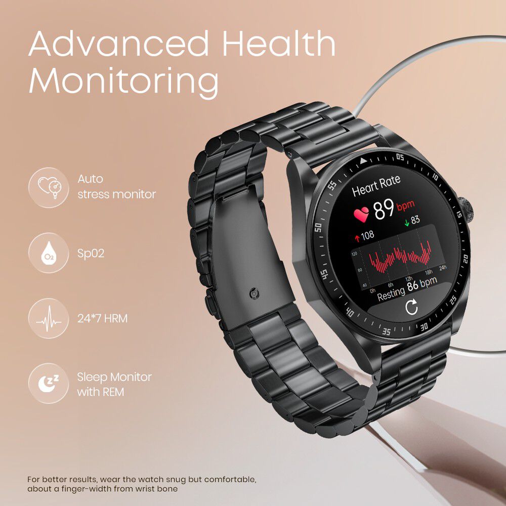 Fastrack Radiant FX1 Luxury Metal Smartwatch with 3.6 cm AMOLED Display, SingleSync BT Calling, Functional Crown 38123NM01