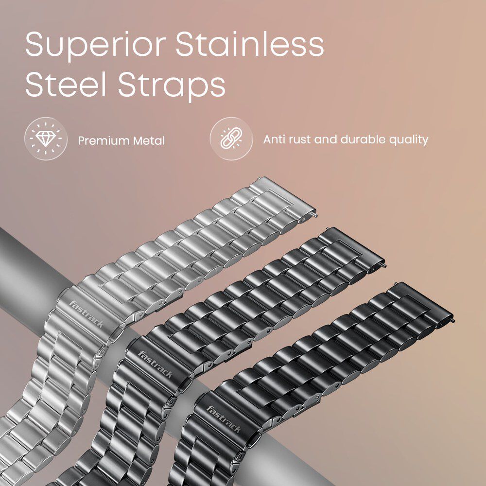 Fastrack Radiant FX1 Luxury Metal Smartwatch with 3.6 cm AMOLED Display, SingleSync BT Calling, Functional Crown - Steel 38123SM01