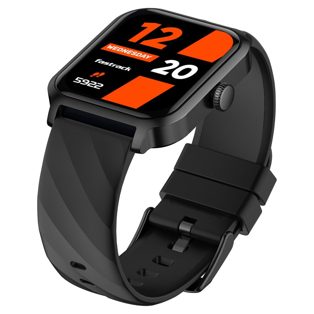 Fastrack Rave FX2 with 4.64 cm UltraVU HD Display, SingleSync BT Calling, Functional Crown with Black Strap 38138PP01