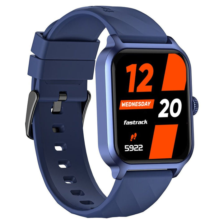 Fastrack Rave FX2 with 4.64 cm UltraVU HD Display, SingleSync BT Calling, Functional Crown with Blue Strap 38138PP02