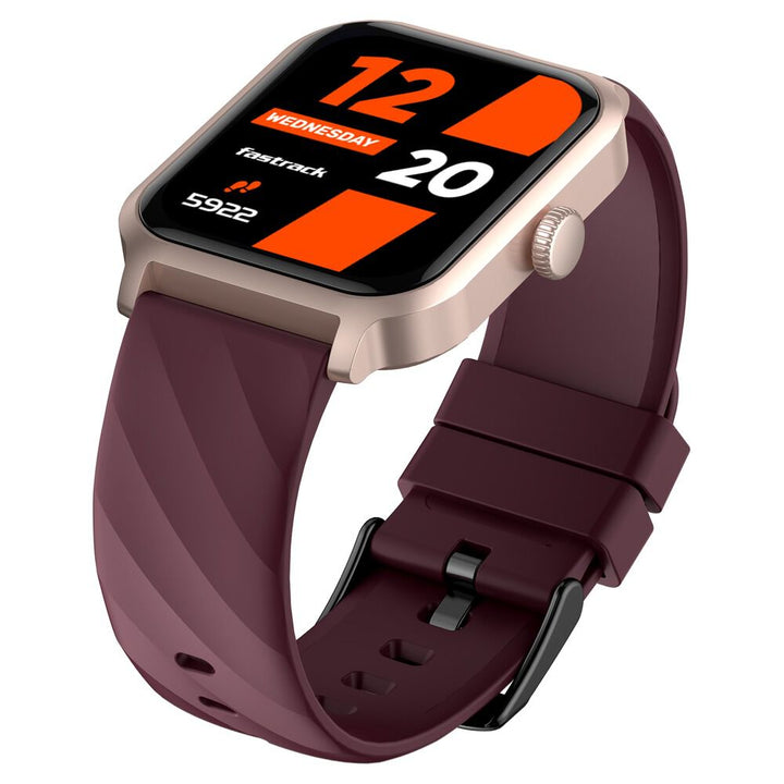 Fastrack Rave FX2 with 4.64 cm UltraVU HD Display, SingleSync BT Calling, Functional Crown with Wine Red Strap 38138PP05