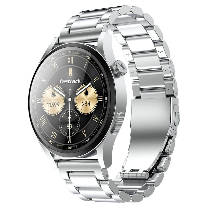 Fastrack Radiant FX4 Premium Metal Smartwatch with 3.8 cm EdgeX AMOLED Display, Functional Crown 38158SM01