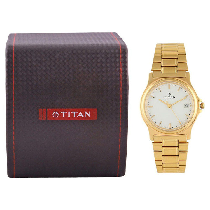 Titan Quartz Analog with Date White Dial Watch for Men-NE389YM10
