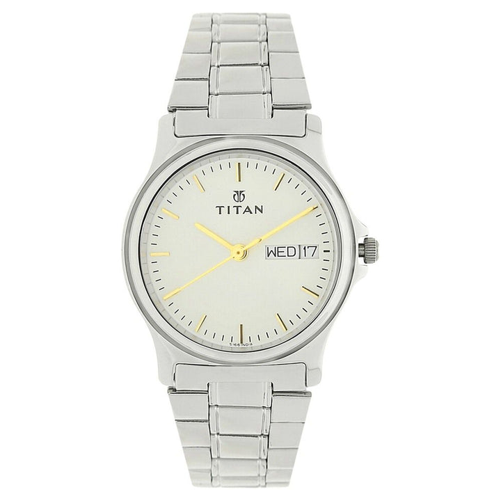 Titan Quartz Analog with Day and Date Silver Dial Stainless Steel Strap Watch for Men-NK390SM04