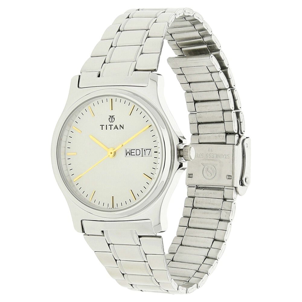 Titan Quartz Analog with Day and Date Silver Dial Stainless Steel Strap Watch for Men-NK390SM04