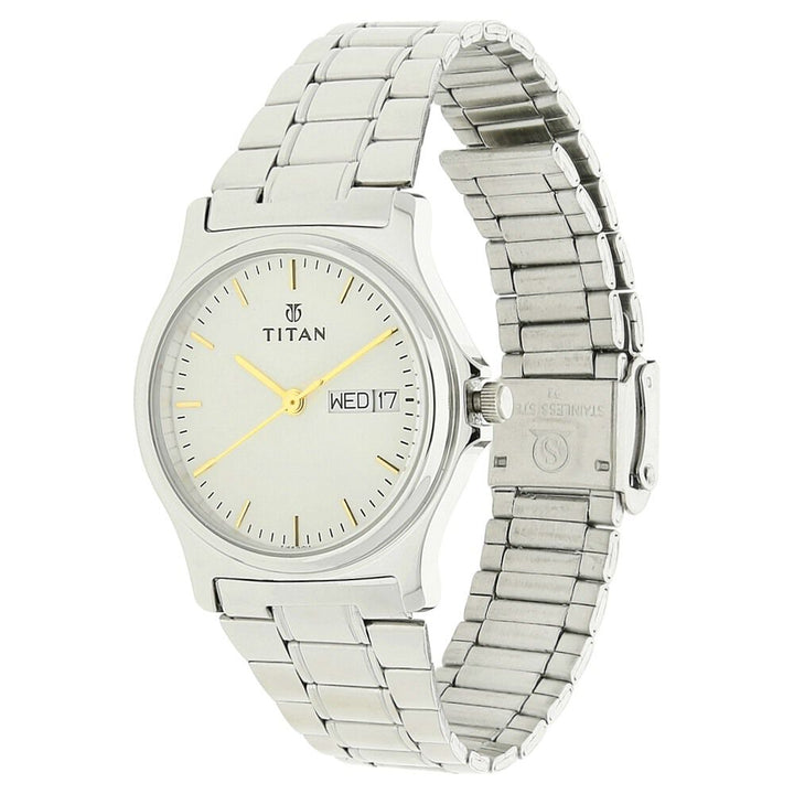 Titan Quartz Analog with Day and Date Silver Dial Stainless Steel Strap Watch for Men-NK390SM04