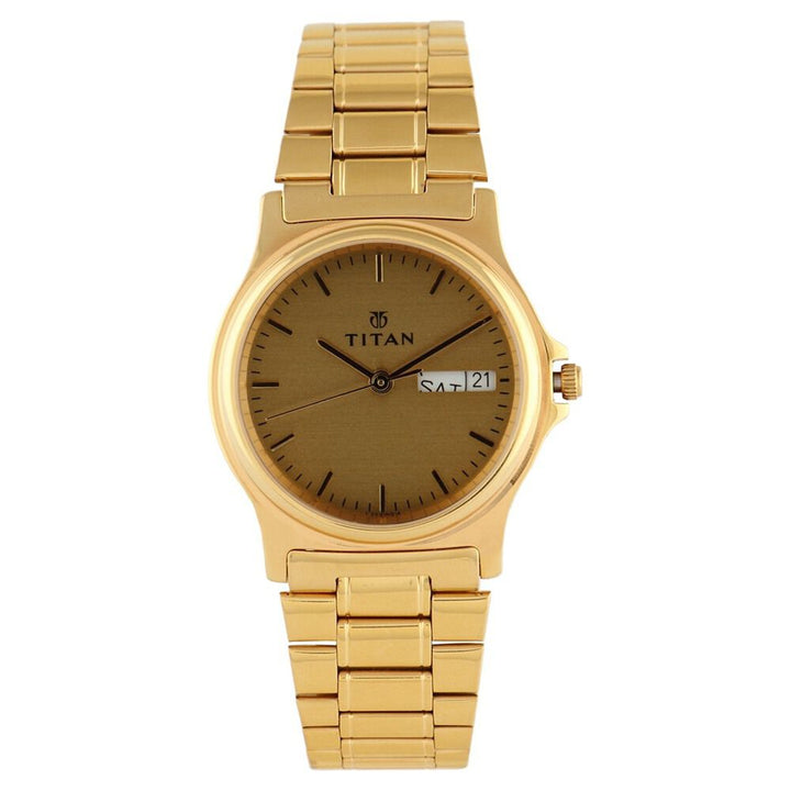 Titan Quartz Analog with Day and Date Champagne Dial Watch for Men-NF390YM03