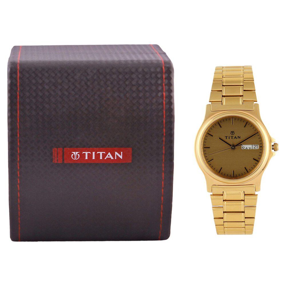 Titan Quartz Analog with Day and Date Champagne Dial Watch for Men-NF390YM03