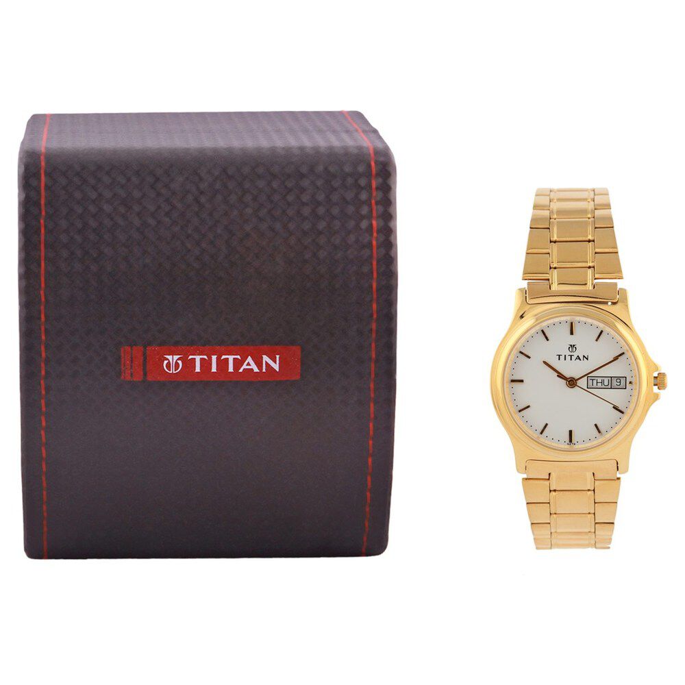 Titan Quartz Analog with Day and Date White Dial Watch for Men-NF390YM06