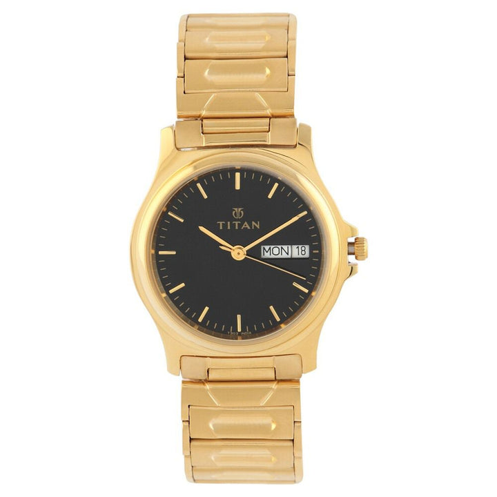 Titan Quartz Analog with Day and Date Black Dial Metal Strap Watch for Men-NF390YM13