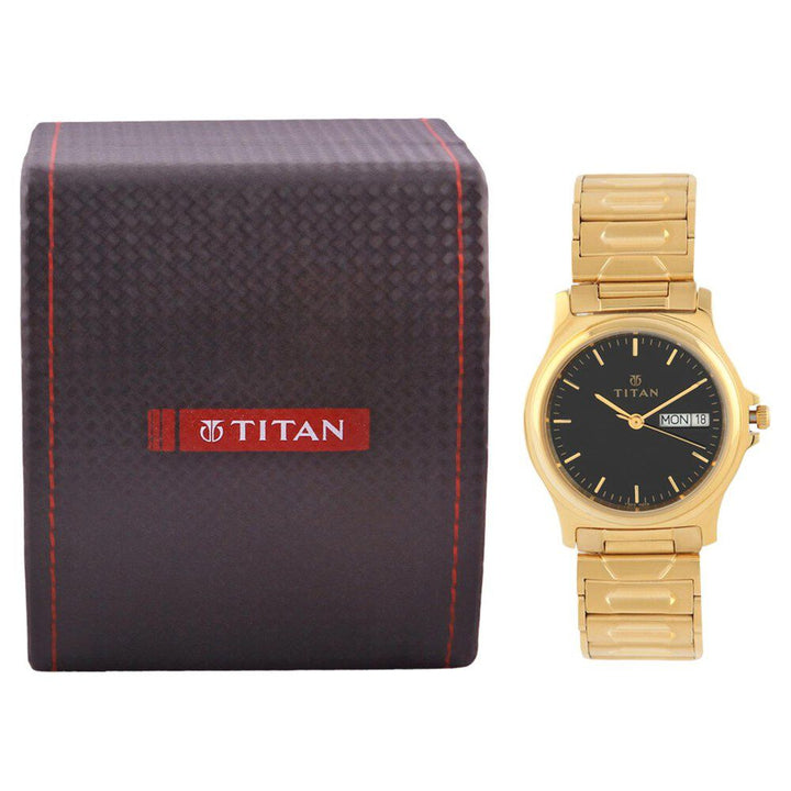 Titan Quartz Analog with Day and Date Black Dial Metal Strap Watch for Men-NF390YM13