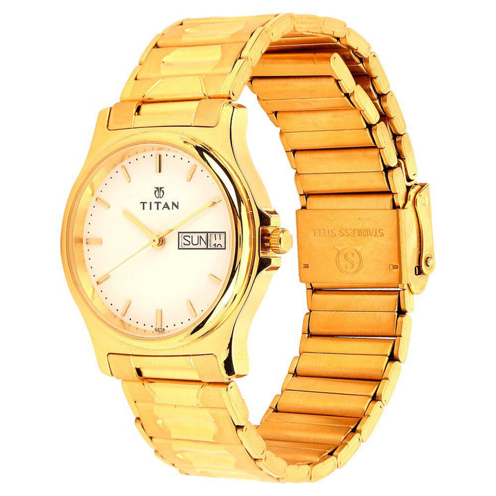 Titan Quartz Analog with Day and Date White Dial Watch for Men-NF390YM14