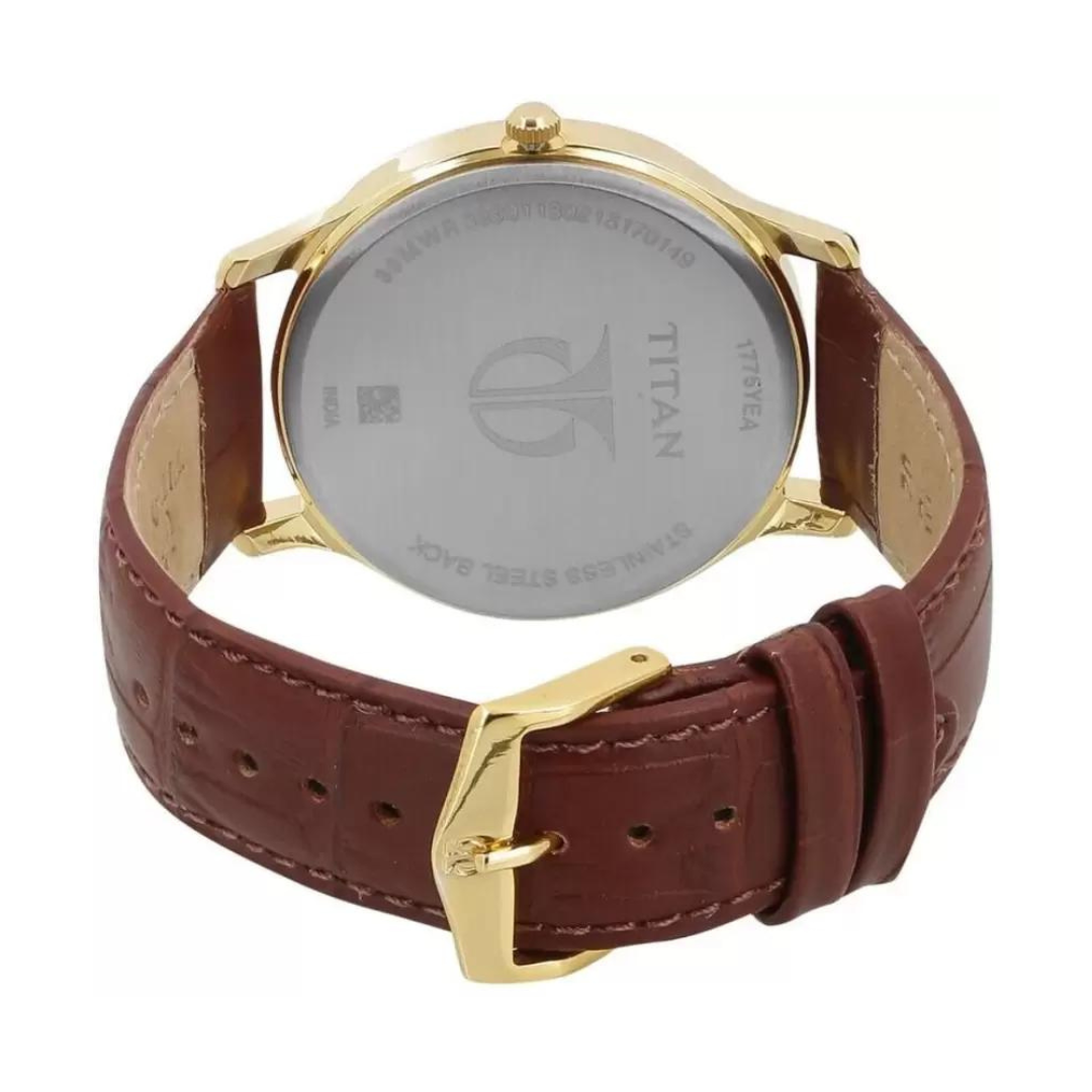 Titan Black Dial Brown Leather Strap Watch NP1775YL01 (DH368)