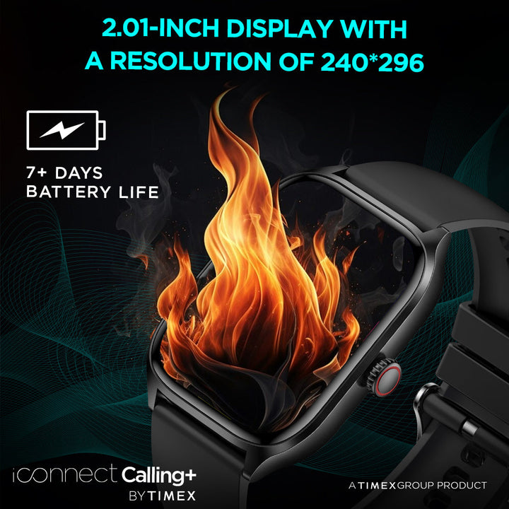 Timex IConnect Calling+ 2.01"(5.10 cm) TFT Display With 240x296 Pixel Resolution|Functional Crown|Bluetooth Calling|AI Voice Assist - TWIXW500T
