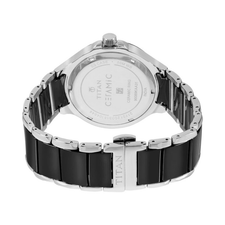 Titan Black Dial Multifunction Watch with Steel & Ceramic Strap NP90089KD01 (DH879)