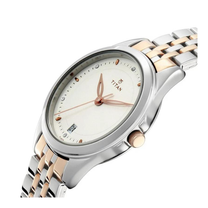 Titan Bandhan Quartz Analog with Day and Date Silver Dial Stainless Steel Strap Watch for Couple NR17742565KM01