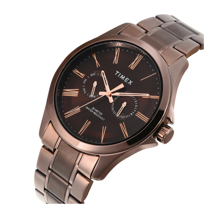 Timex Men Brown Round Analog Dial Watch- TW000X136