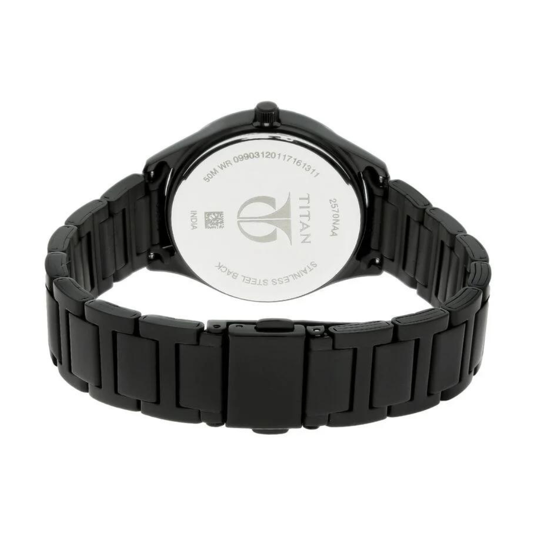Titan Black Dial Black Stainless Steel Strap Watch NQ2570NM01