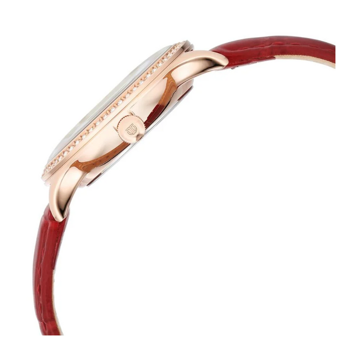 Titan Bright Leathers Silver Dial Analog with Date Red Leather Strap Watch for Women 95247WL01 / NS95247WL01