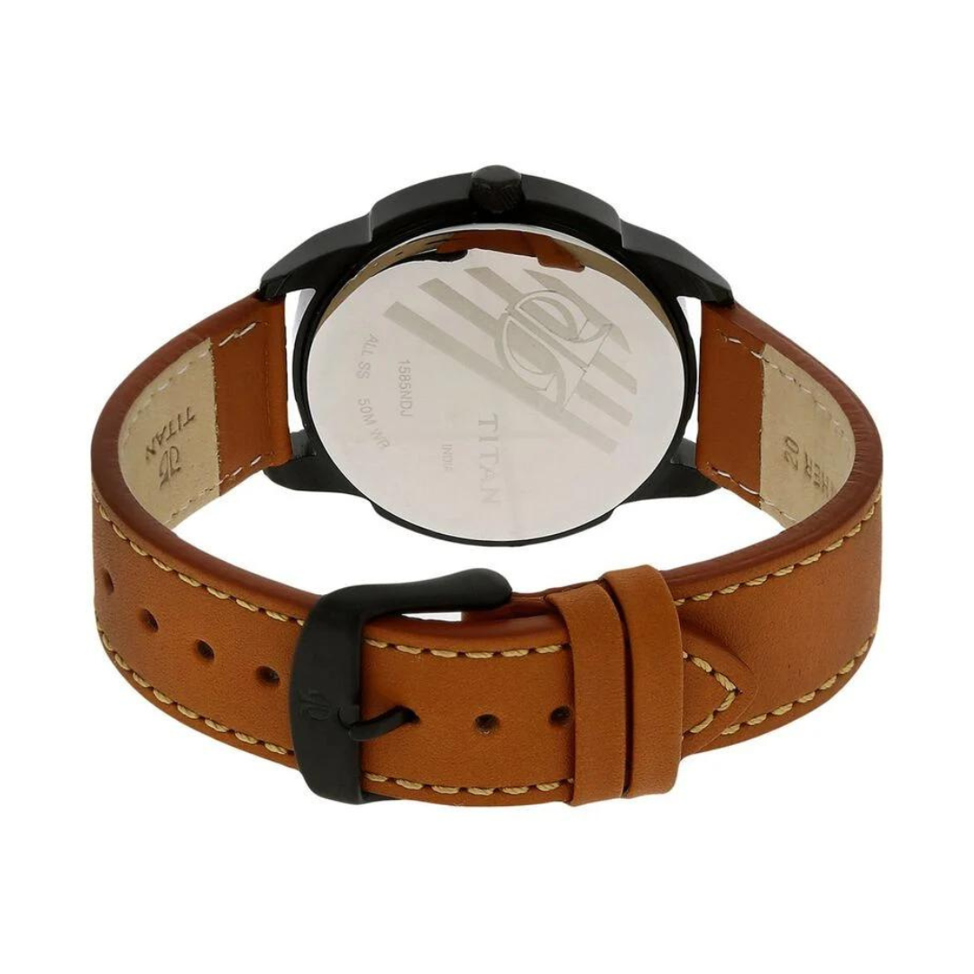 TITAN Black Dial Brown Leather Strap Watch NM1585NL01 (DE169)