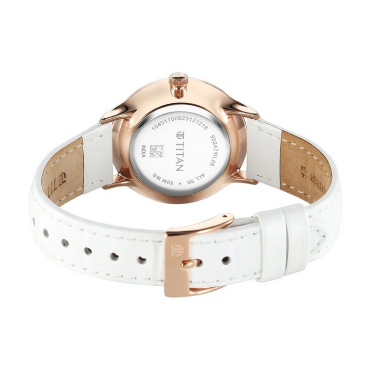 Titan Bright Leathers Silver Dial Analog with Date Leather Strap watch for Women 95247WL05 / NS95247WL05