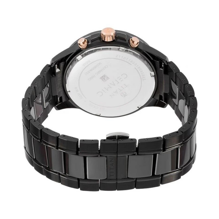 Titan Black Dial Chronograph Watch with Steel & Ceramic Strap NP90090KD02 (DH882)