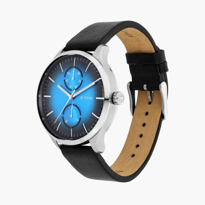TITAN EVOKE GRADIENT BLUE DIAL BLACK LEATHER STRAP WATCH 1833SL03