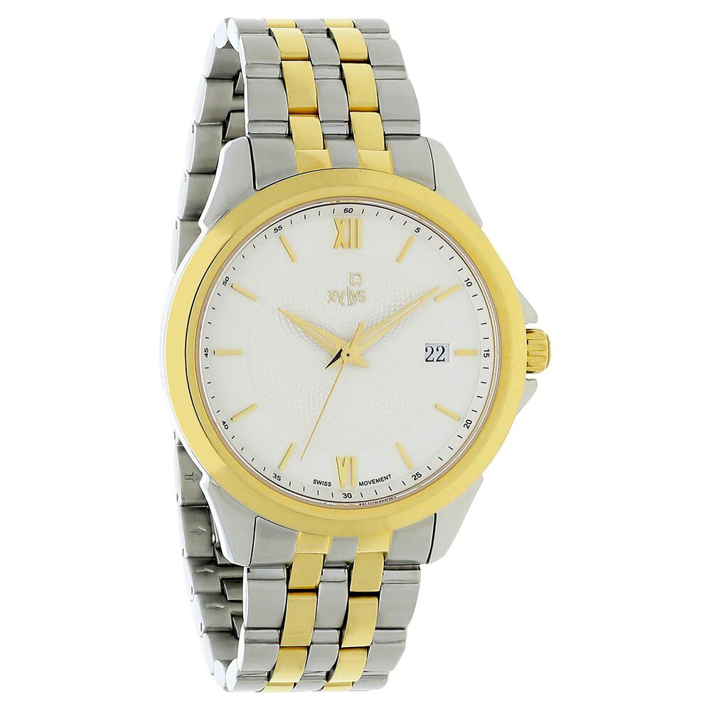 Xylys Swiss Analog with Date Two Toned Stainless Steel Strap White Dial Watch For Men NS40020BM01E