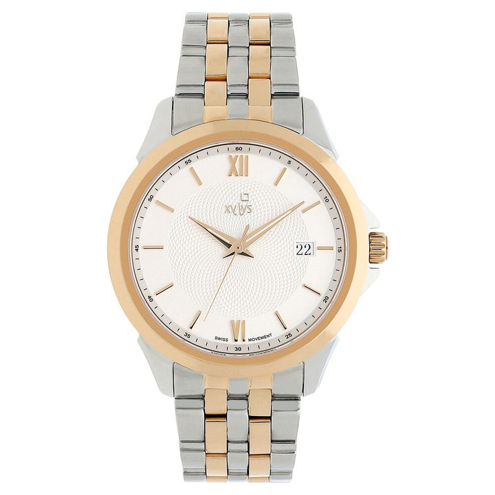 Xylys Swiss Analog with Date Two Toned Stainless Steel Strap White Dial Watch For Men NS40020KM01E