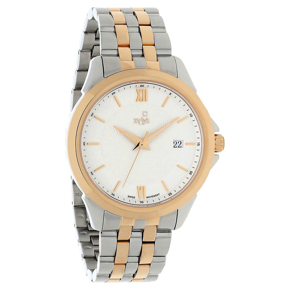 Xylys Swiss Analog with Date Two Toned Stainless Steel Strap White Dial Watch For Men NS40020KM01E