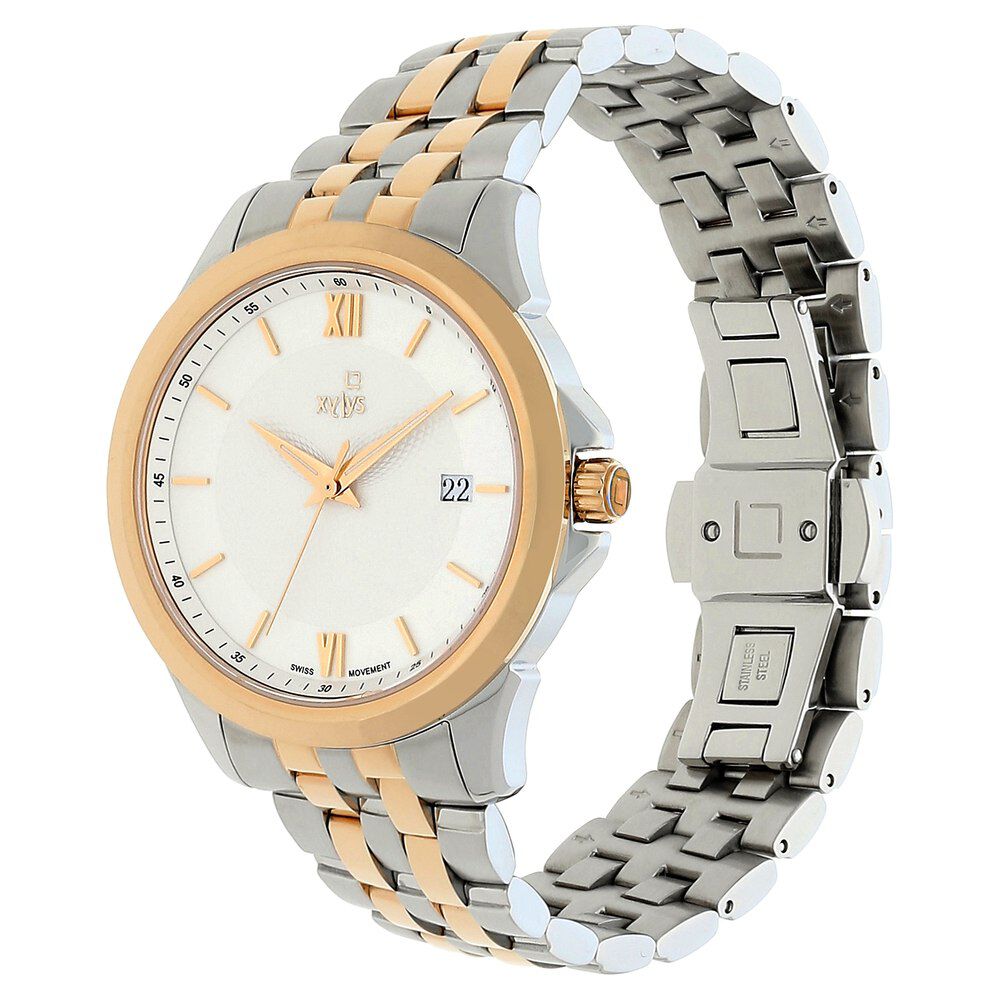 Xylys Swiss Analog with Date Two Toned Stainless Steel Strap White Dial Watch For Men NS40020KM01E