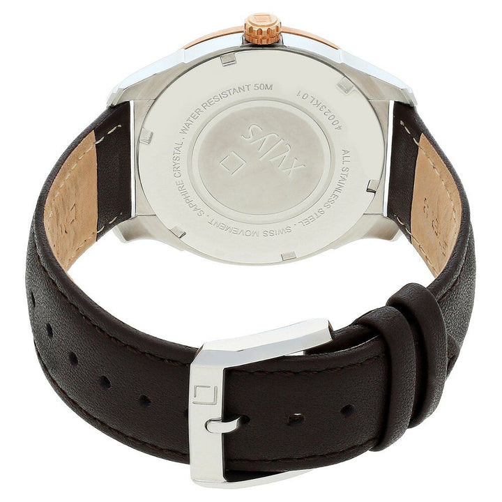 Xylys Swiss Analog with Day Date Brown Leather Strap Silver Dial Watch For Men NS40023KL01E