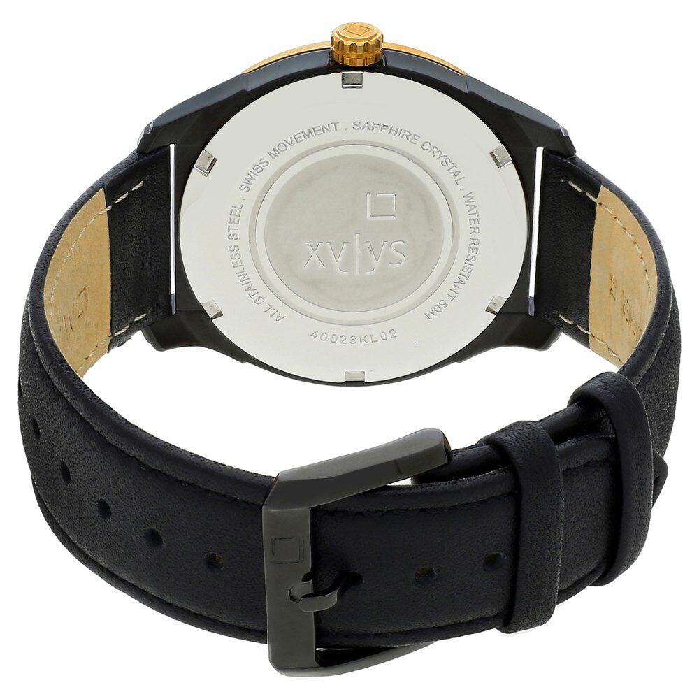 Xylys Swiss Analog with Day Date Black Leather Strap Black Dial Watch For Men NS40023KL02E