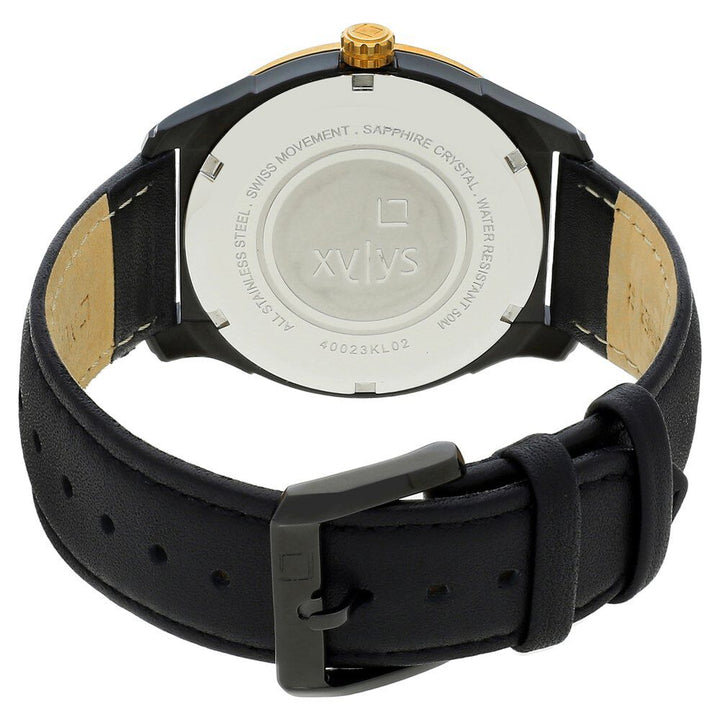 Xylys Swiss Analog with Day Date Black Leather Strap Black Dial Watch For Men NS40023KL02E