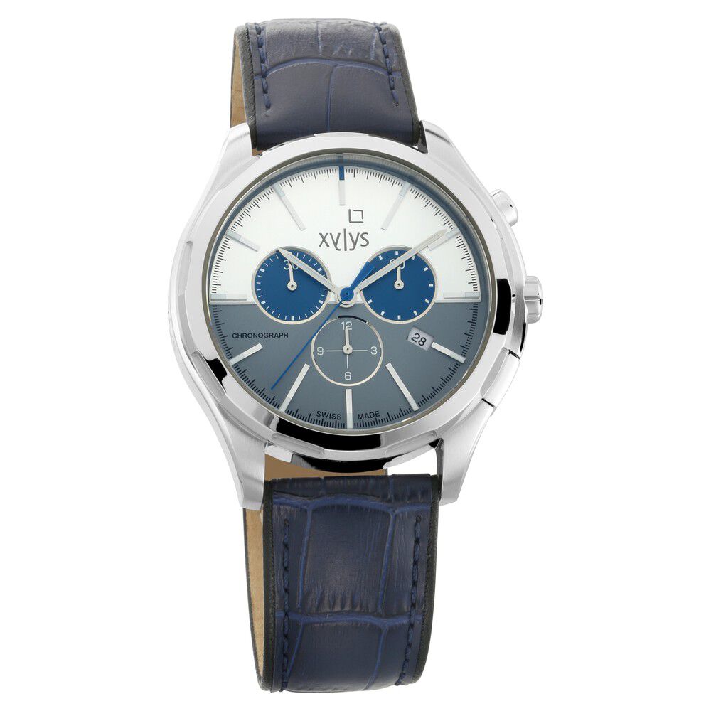 Xylys Swiss Chronograph Blue Leather Strap and Bicolour Dial Watch For Men NR40031SL01