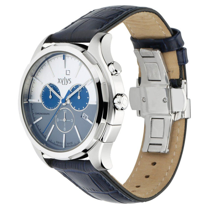 Xylys Swiss Chronograph Blue Leather Strap and Bicolour Dial Watch For Men NR40031SL01