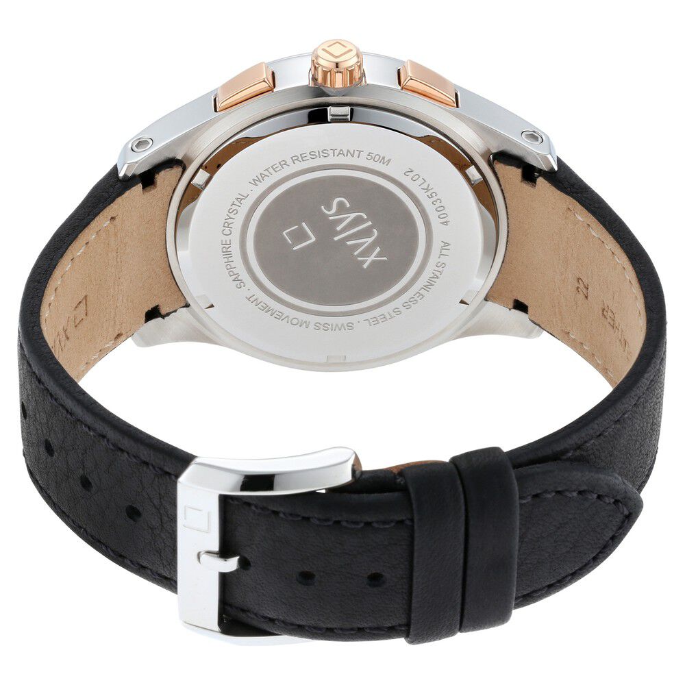 Xylys Swiss Multifunction Black Leather Strap White Dial Watch For Men NS40035KL02E