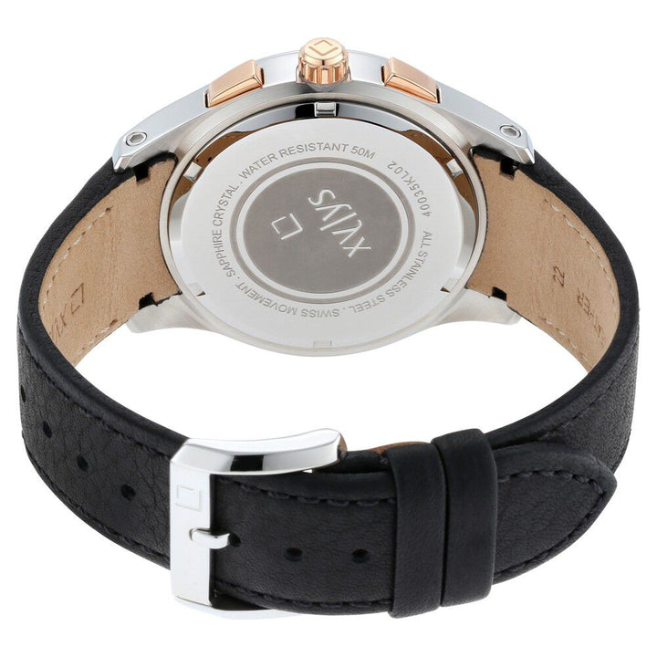 Xylys Swiss Multifunction Black Leather Strap White Dial Watch For Men NS40035KL02E
