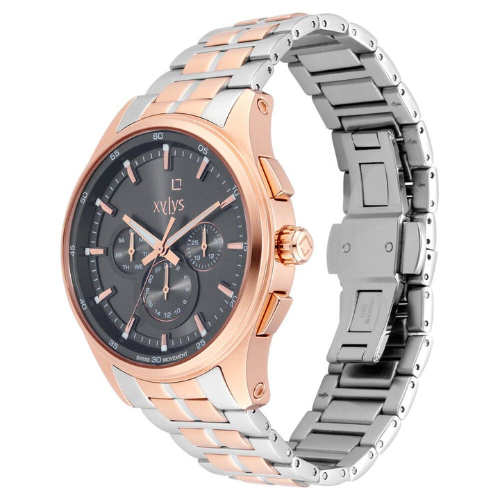 Xylys Swiss Multifunction Two Toned Stainless Steel Strap Grey Dial Watch For Men NS40035KM01E