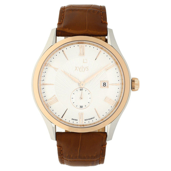 Xylys Swiss Analog with Date Brown Leather Strap Silver Dial Watch For Men NS40037KL01E