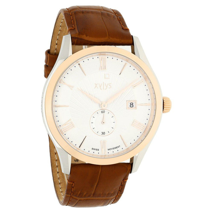 Xylys Swiss Analog with Date Brown Leather Strap Silver Dial Watch For Men NS40037KL01E