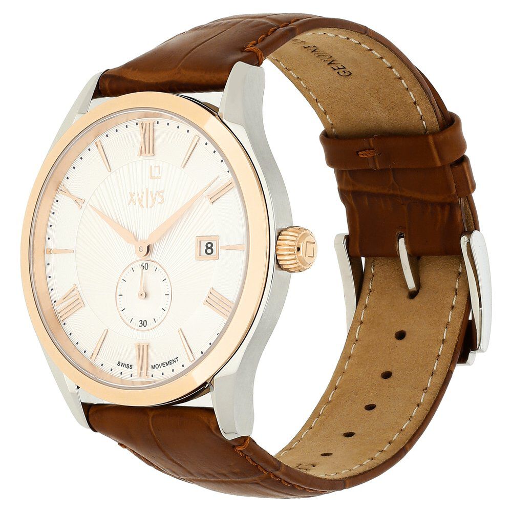 Xylys Swiss Analog with Date Brown Leather Strap Silver Dial Watch For Men NS40037KL01E