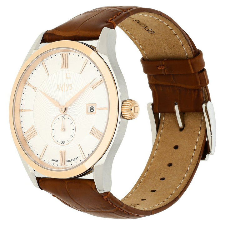 Xylys Swiss Analog with Date Brown Leather Strap Silver Dial Watch For Men NS40037KL01E