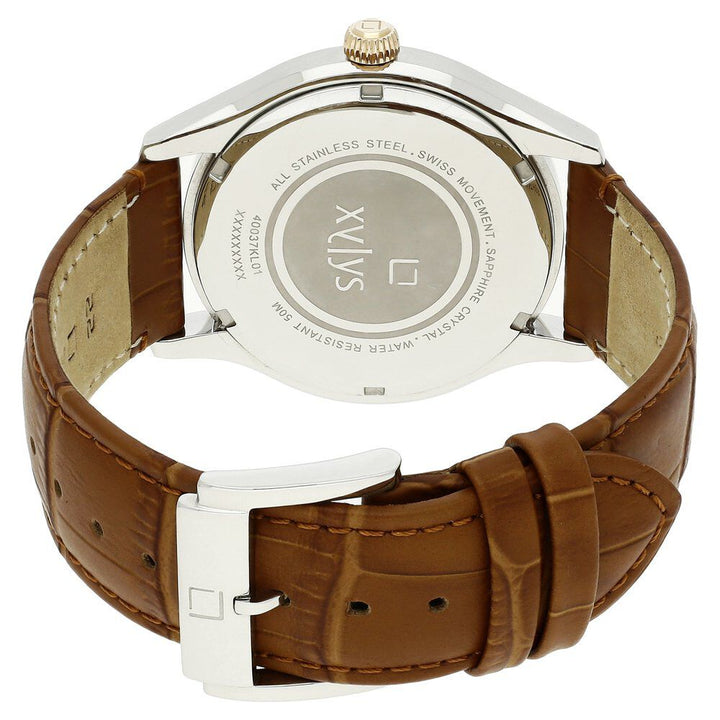 Xylys Swiss Analog with Date Brown Leather Strap Silver Dial Watch For Men NS40037KL01E