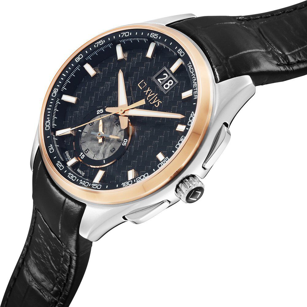 Xylys Swiss Chronograph Black Leather Strap and Dial Watch For Men 40043KL02